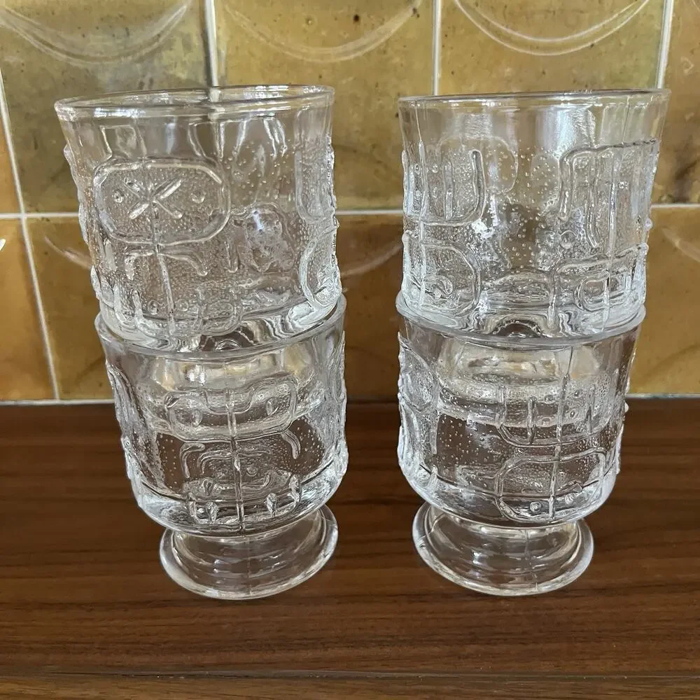 Vintage Nanny Still for Riihimäen Lasi Finland Brutalist Punch Cups Glasses x4